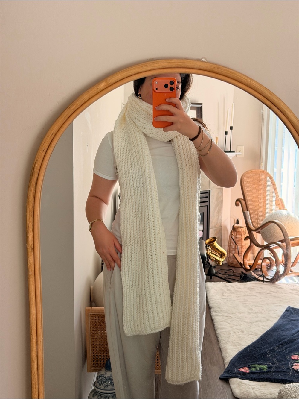 Chunky Knit Ivory Scarf - Cozy Winter Accessory